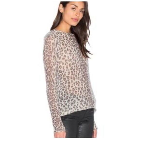 360 Cashmere Women’s Tan 100%Cashmere Long Sleeve Leopard Boatneck Sweater Sz XS - Picture 2 of 9
